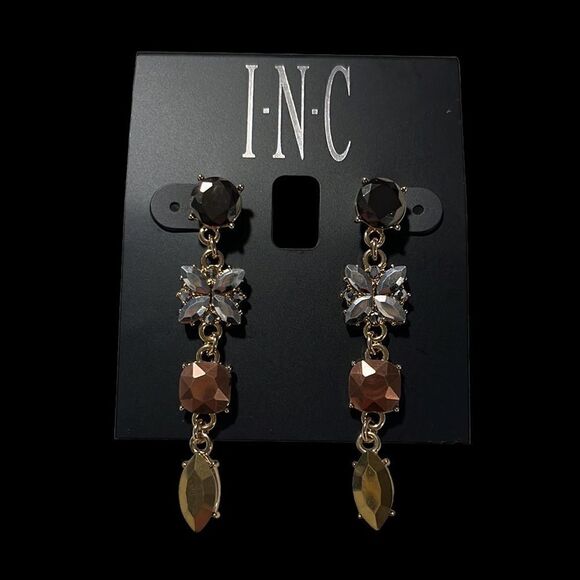 INC Gold-Tone Multi-Crystal Linear Drop Earrings - Picture 2 of 6